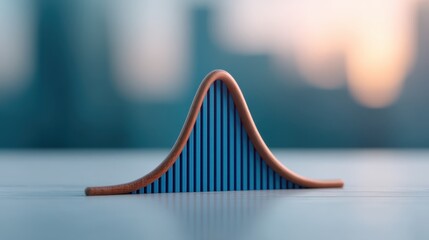 A stylized graph model depicting a smooth curve with blue stripes, set against a softly blurred background, suggesting data visualization or analytics.