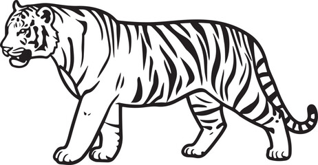 Obraz premium Tiger silhouette, high contrast, smooth outline, simple vector form, white background