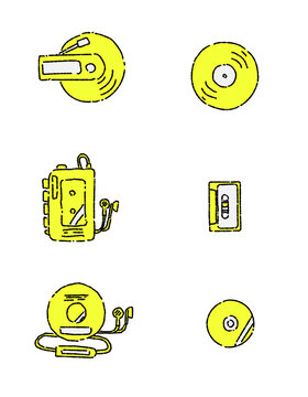 いろいろな音楽プレーヤーのイラストセット　単色