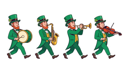 A Lively Leprechaun Parade Festive Irish Musicians Marching in Celebration