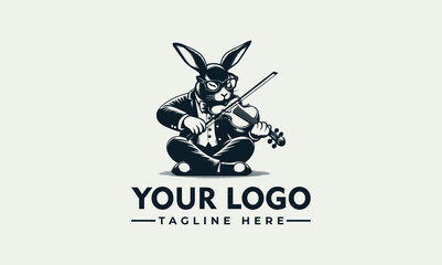 An elegant rabbit playing a biola, a classic mascot character vector. logo. illustration
