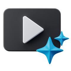 3D Render Video Player Icon With AI Sparkles