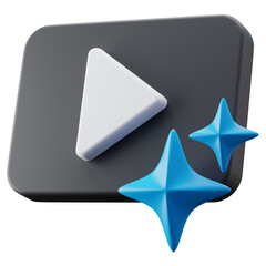 3D Render Video Player Icon With AI Sparkles Side Perspective