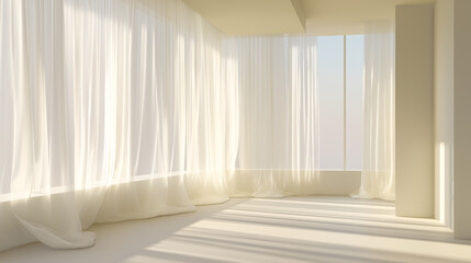 Cloud dancer minimalist interior design bright room with white curtains and natural light indoors . colour of the year 2026