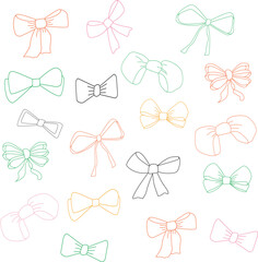 A delicate collection of coquette bows and ribbons, drawn in a clean line art style. This set features minimalist outline illustrations with a playful Rococo flair, offering versatility for any design