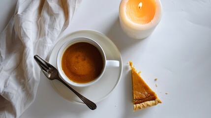 Coffee Cup with Candle and Pumpkin Pie Slice