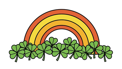 Naklejka premium Vibrant Rainbow Arching Over Lush Green Clover Patch, Symbolizing Luck and Good Fortune