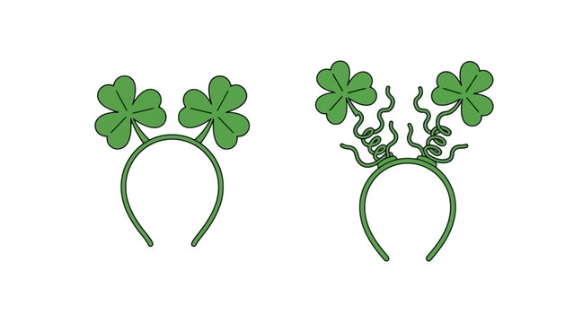 A set of illustrated St. Patrick's Day headbands with lucky four-leaf clovers, including a simple and a springy bopper design for a festive party