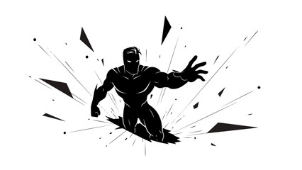 Superhero bursting through a wall