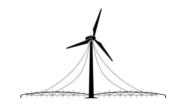 Stylized silhouette of a wind turbine with guy wires and base structure