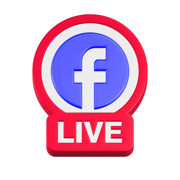 3d rendering icon live Facebook red round