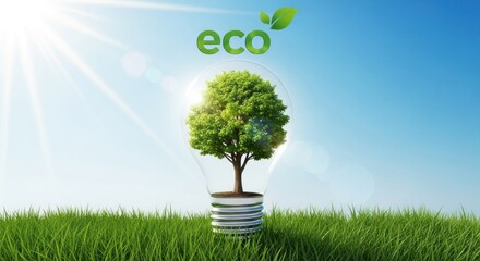 A light bulb with a tree inside, symbolizing environmental conservation and sustainability.