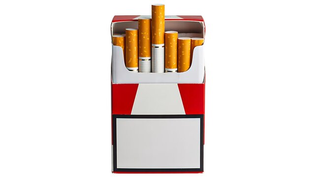 Open cigarette pack with tobacco cigarettes isolated on white background
