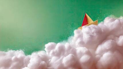 Paper Boat Sailing Through Clouds
