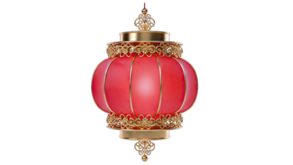 Elegant Red Chinese Lantern With Golden Ornate Accents And A Transparent Background For Festive Decorations