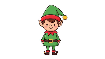 Christmas Elf in Green Suit, Cartoon Character Illustration