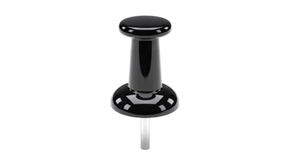 Glossy Black Push Pin Isolated on Transparent Background Realistic Studio Shot With Sharp Detail and Reflective Surface