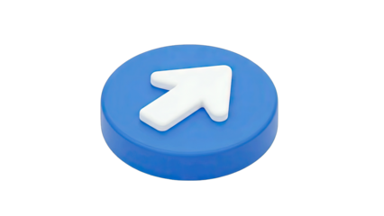 Glossy Blue Circular Button With A White 3D Arrow Pointing Up And To The Right On A Transparent Background Isolated Object