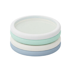 Cleanly stacked set of three pastel silicone coasters or versatile round mats, minimalist design for modern homes