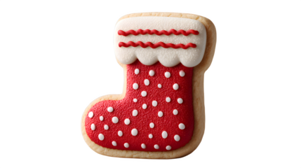 Festive Christmas stocking cookie with red and white icing brings holiday cheer isolated on transparent background
