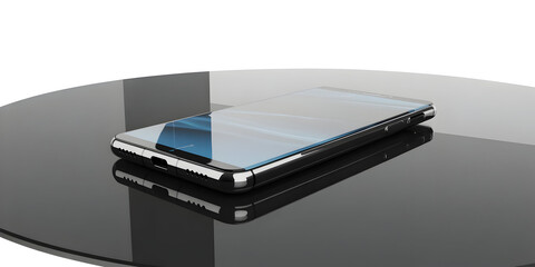 Modern smartphone on a dark reflective surface, capturing sleek design and reflection.