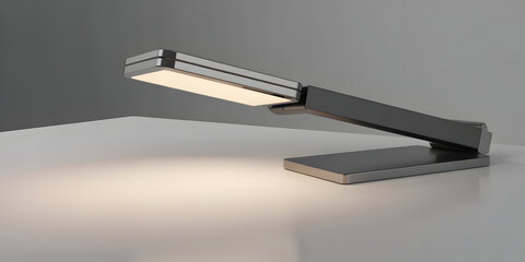 Modern adjustable LED desk lamp on a gray and white surface.