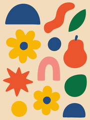 Summer nature icon set illustration with sun collection symbol vector design element pattern