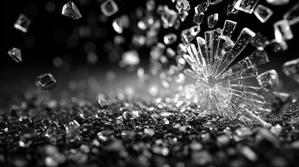 Fototapeta premium Glass Shattering Effect on Black Background - Dynamic Decor Design Material 
