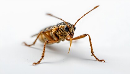 Fototapeta premium A close up of a bee with several antennae, standing out against a plain background. The bee appears to be in sharp focus, highlighting its detailed structure and the way it interacts with light.