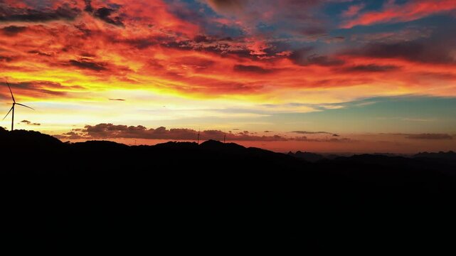 Golden and Red Sunset Over Karst Valley 