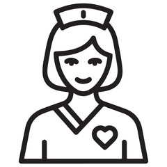 Minimalist Black Line Art Nurse Icon with Heart Symbol