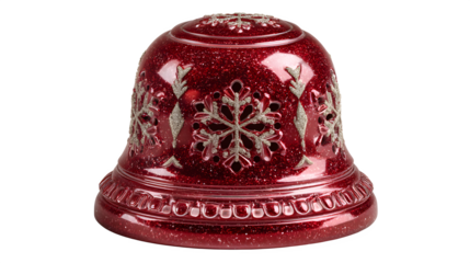 Elegant red Christmas bell ornament with silver snowflake details for holiday cheer isolated on transparent background