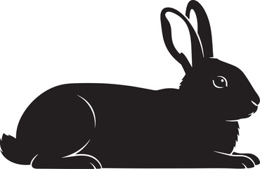 Silhouette of a black rabbit sitting isolated on