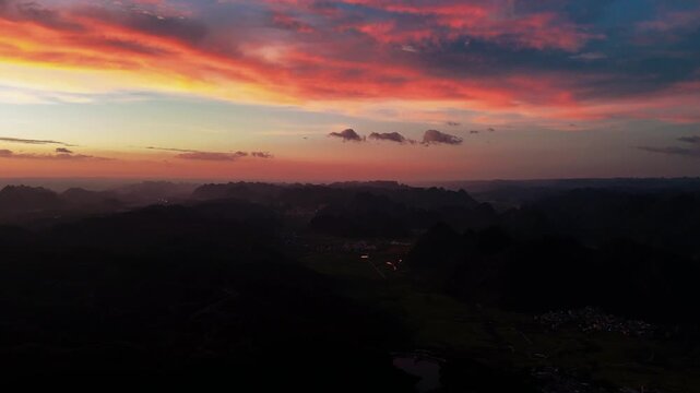 Spectacular Fiery Clouds Over Karst Landscape