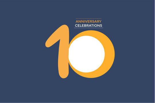10 year anniversary writing in gold on a blue background. An anniversary represents a special date marking the passage of time in a relationship, marriage, or significant life event.