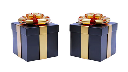 Two Black Gift Boxes With Gold Ribbon and Bows Isolated on Transparent Background Perfect for Any Celebration Or Holiday Occasion
