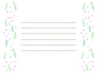 春の優しい色使いの色鉛筆植物の白バックフレームイラスト素材