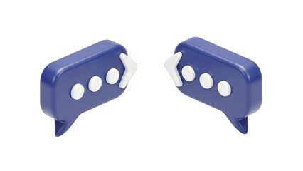 Two Blue 3D Chat Bubbles Interacting Together on a White Background Representing Communication and Conversation Icons