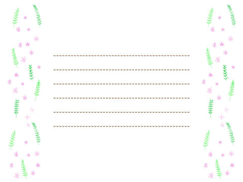 春の優しい色使いの色鉛筆植物の白バックフレームイラスト素材