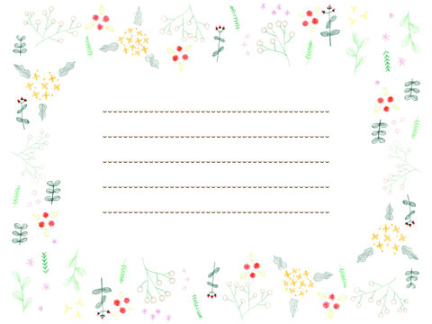 かわいいお花の手描き色鉛筆フレーム