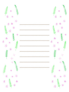 春の優しい色使いの色鉛筆植物の白バックフレームイラスト素材