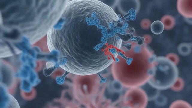 Microscopic View of Cells and Viruses A Detailed Scientific Visualization.