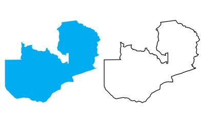 Zambia country map. Map in various outline and blue silhouette styles	