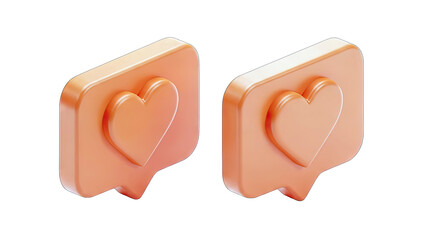 Two Orange 3D Like Icons With Heart Symbol Inside Speech Bubbles Isolated On White Background