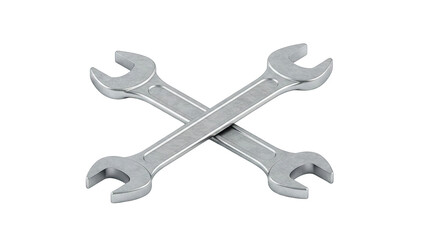 Two Silver Metal Wrenches Crossed Over Each Other Isolated on a Transparent Background Representing Tools and Mechanics