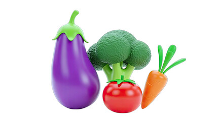 Vibrant Assortment of Fresh Vegetables Including an Eggplant Broccoli Tomato and Carrot Grouped Together on a Clean Transparent Background Ideal for Healthy Eating Concepts