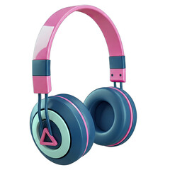 Vibrant Pink and Navy Blue Headphones with Teal Accents Featuring a Geometric Design Isolated on a Clean White Background Representing Modern Audio Technology and Stylish Accessories