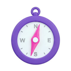 Vibrant Purple 3D Compass With Pink Needle Accurately Pointing North On A Clean Transparent Background For Navigation And Direction Concepts