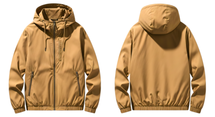 Stylish brown hooded jacket, front and back view, perfect for casual wear and outdoor activities