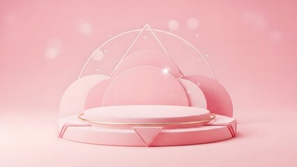 Elegant pink podium stage with soft lighting and decorative elements